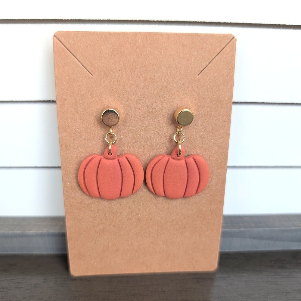 Handmade Pumpkin Dangles 18k Gold Stud Earrings